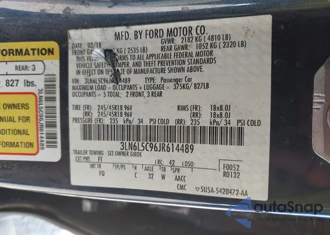 2018 Lincoln Mkz Select из США, поврежденный, VIN 3LN6L5C96JR614489